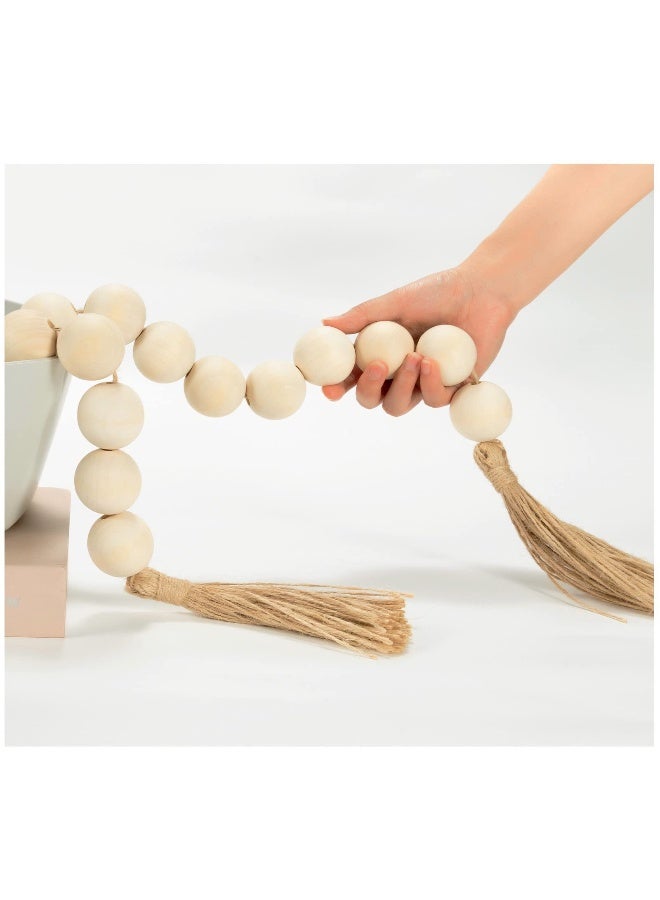 OMISHE 76" Long Extra Large Wood Bead Garland with 1.6" Diameter Wooden Beads and Tassels, Rustic Farmhouse Country Decorative Beads for Home Tiered Tray Decor, Natural Beige - Image 1